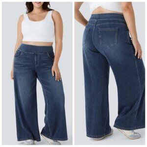 Halara Flex High Waisted Pull-On Wide Leg Stretch Jeans Frost Blue | Plus 2X